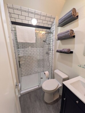Shower, hair dryer, towels, soap - Charming 2-Bed Westside Upper Level Duplex  in peaceful Colorado Springs (Colorado Springs)
