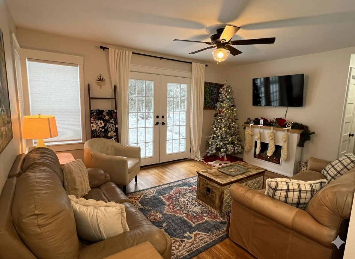 Hygge vibes with lake view in living room on main level