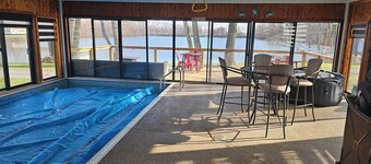 The brief escape with saltwater pool and working fireplaces.