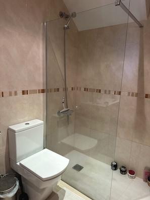 Dusche, Haartrockner, Handtücher, Seife