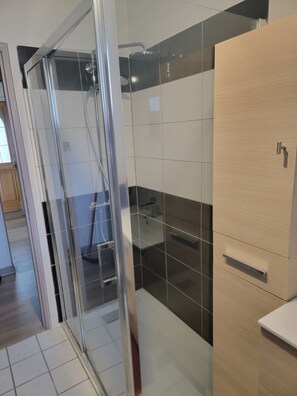 Shower, hair dryer, towels, toilet paper - Bright ground-floor apartment with garden. (Gérardmer)