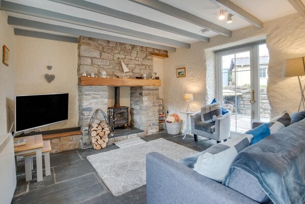 TV, fireplace