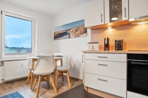 Fridge, oven, stovetop, dishwasher - Apartment '3 Sandstrand' with Lake View, Private Terrace and Wi-Fi (Seedorf)