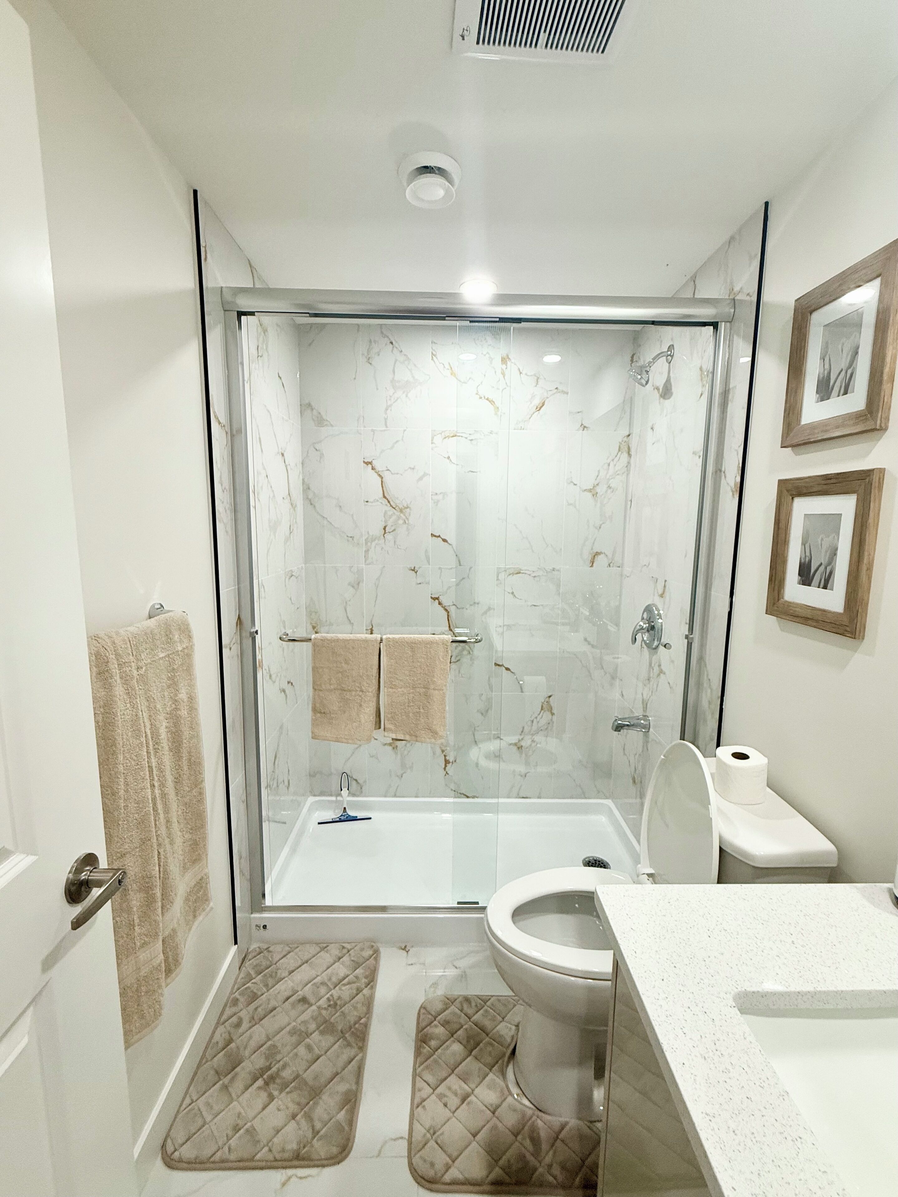Shower, eco-friendly toiletries, hair dryer, bidet