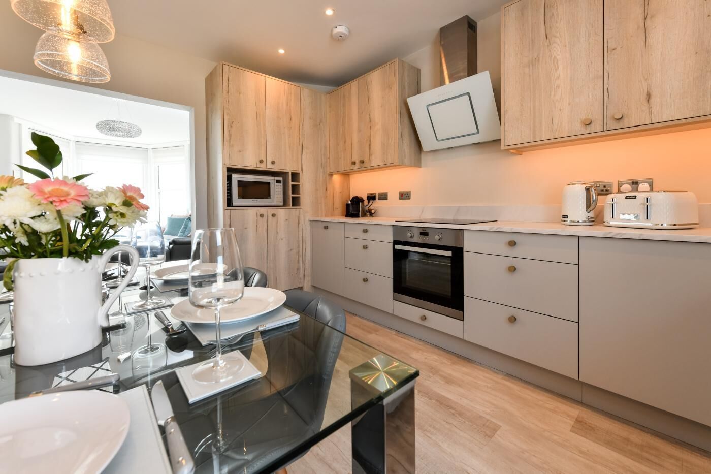 Microwave, oven, dishwasher, high chair