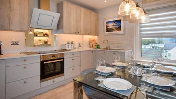 Microwave, oven, dishwasher, high chair