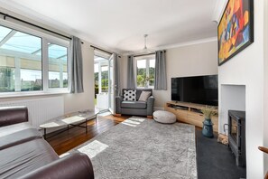 TV, fireplace