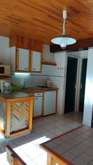 Frigorífico, microondas, horno y placa de cocina