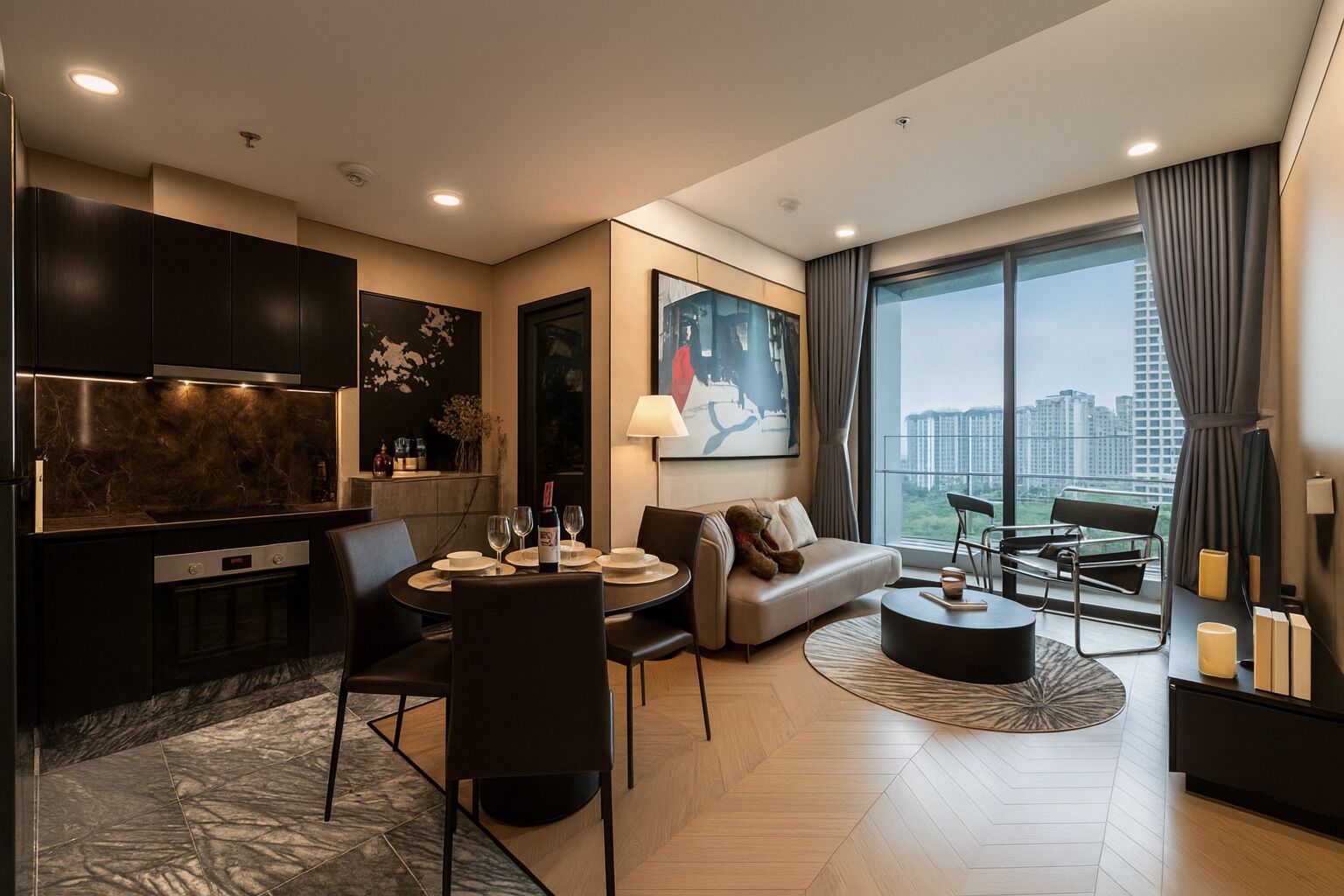 Business Apartment, 3 Bedrooms, Balcony, City View | Minibar, individually decorated, individually furnished, desk
