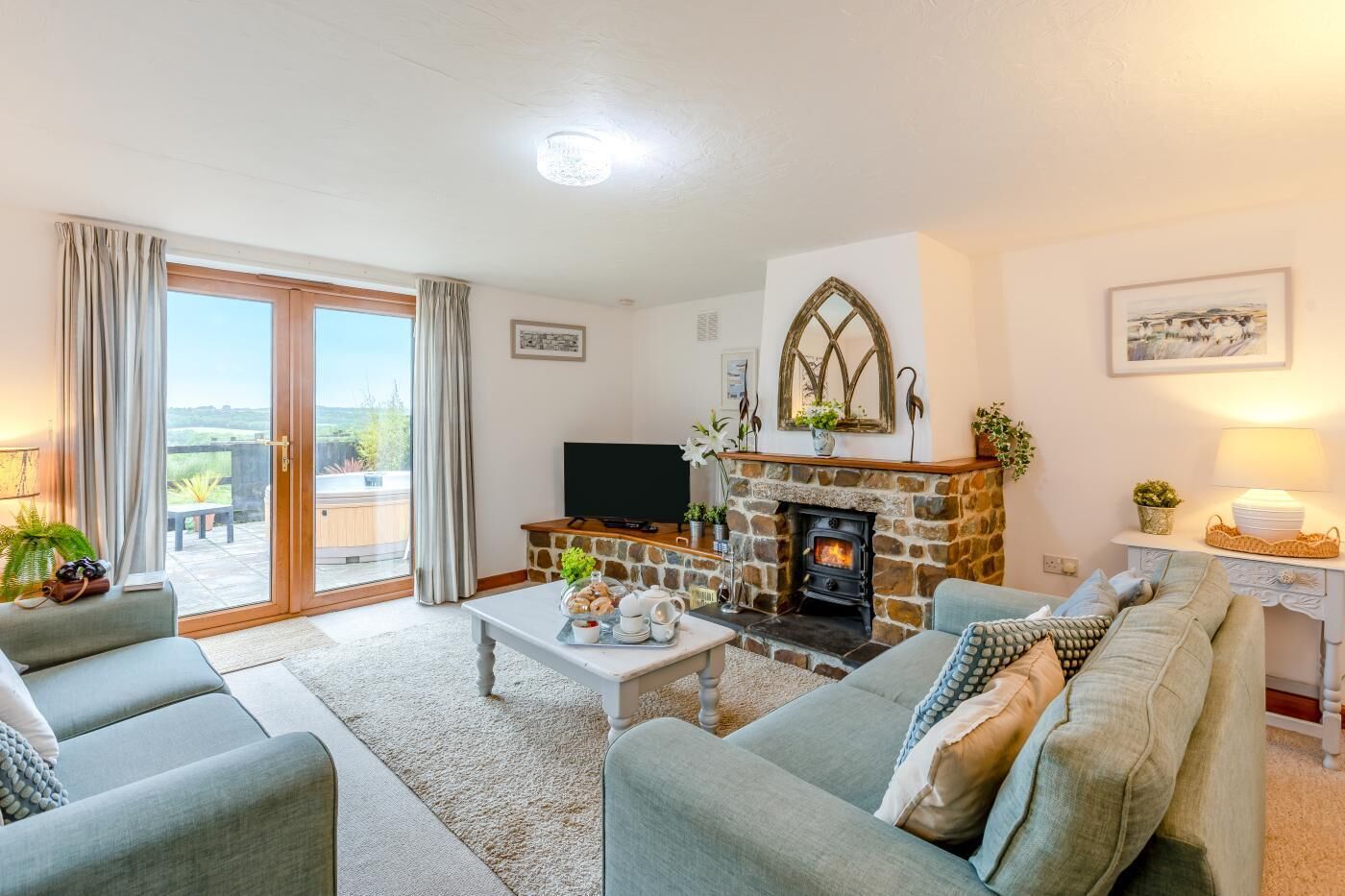 TV, fireplace