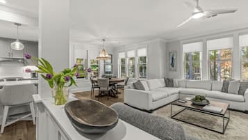 TV connectée, cheminée, livres