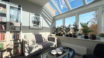 Smart TV, books, music library, stereo