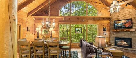 Televisión y chimenea