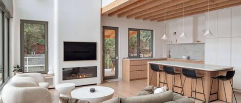 TV, fireplace