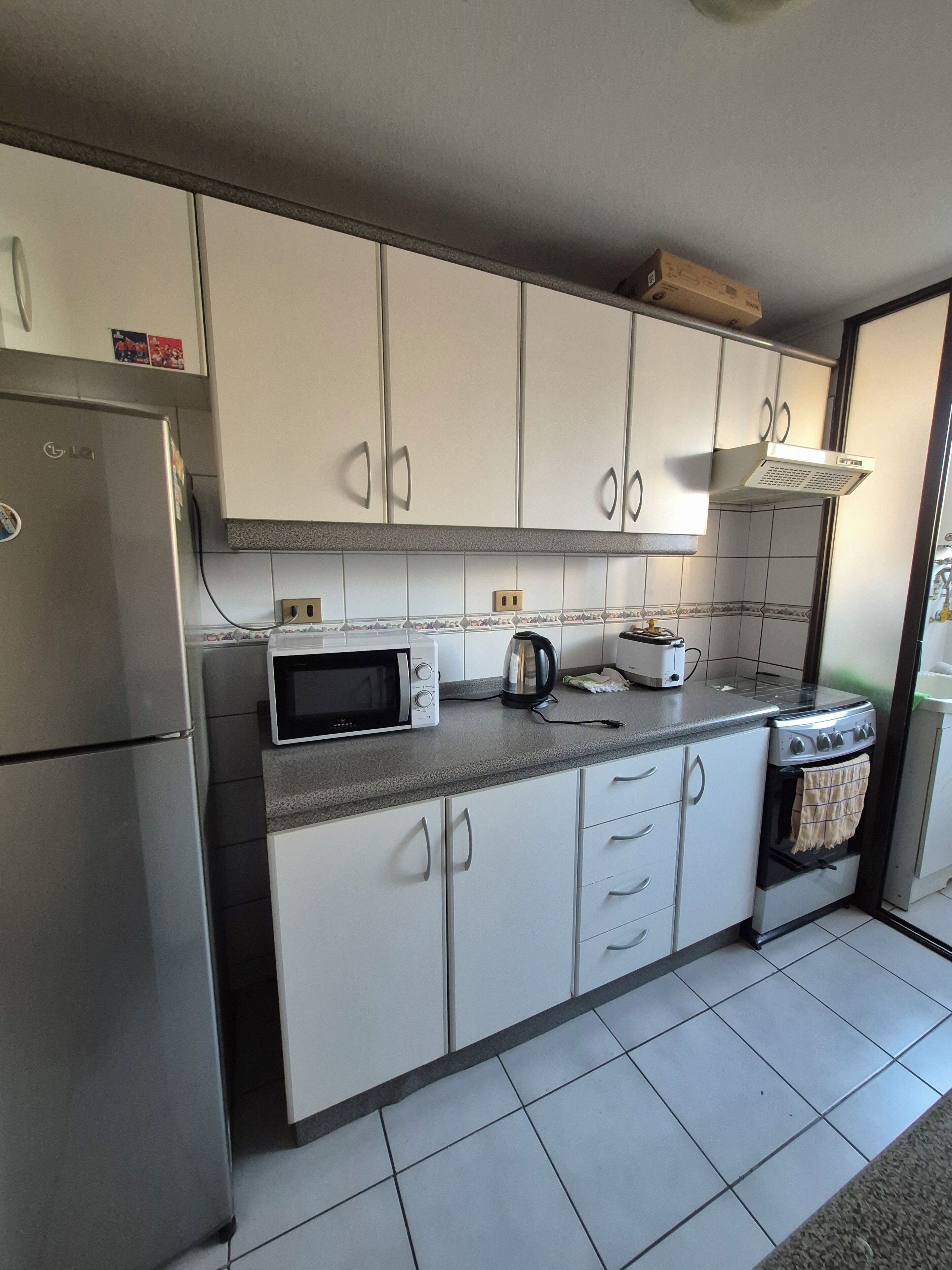 Microwave, oven, toaster, cookware/dishes/utensils