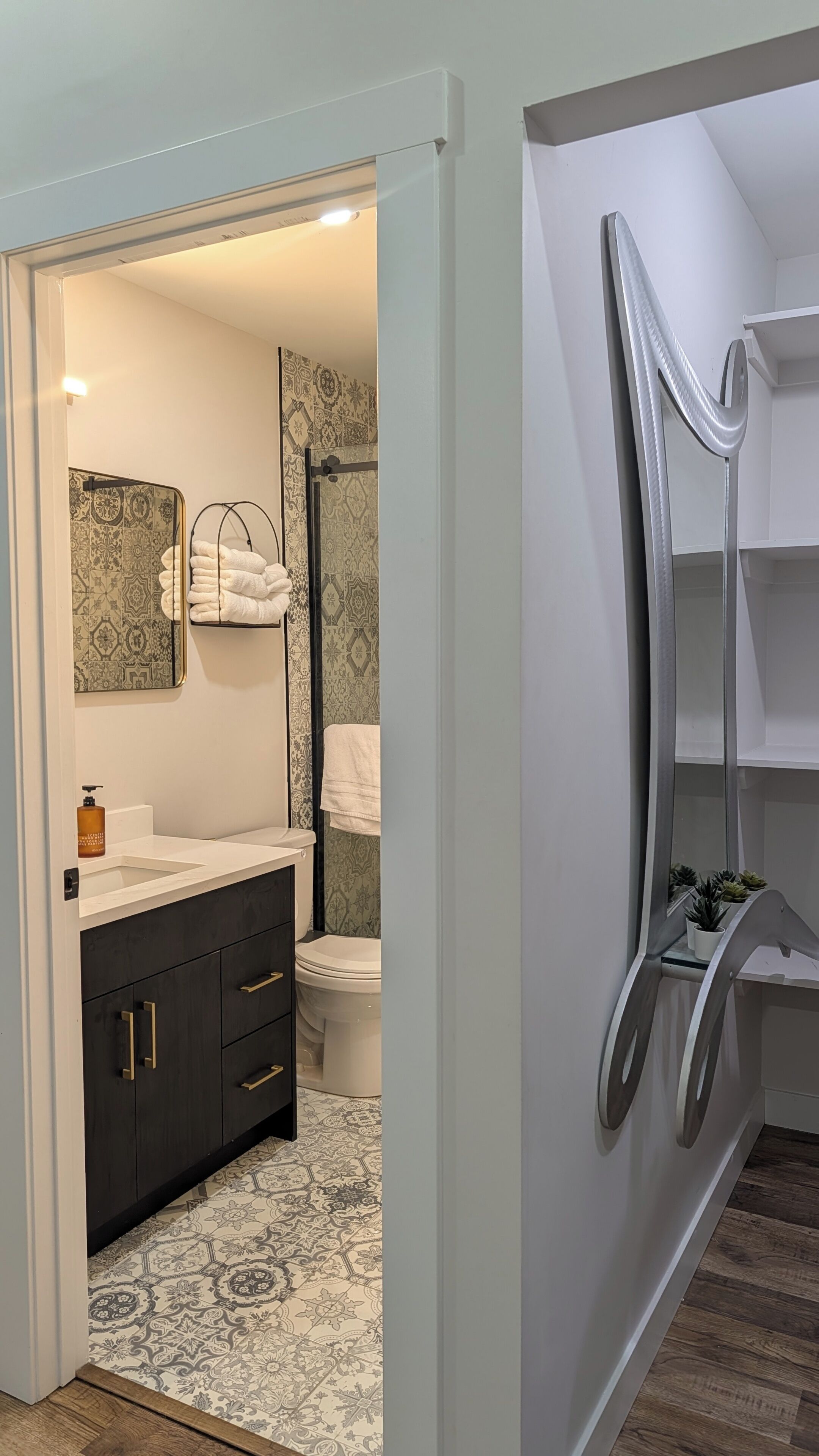Shower, bidet, towels, soap