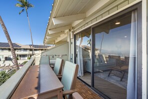 Condo, 1 King Bed with Sofa bed, Lanai, Ocean View (Shores of Maui 215) | Outdoor dining - Shores of Maui 215 - Dramatic Ocean Views, Steps to the Beach, Renovated, AC! (Kihei)
