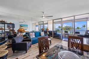 Condo, 1 King Bed with Sofa bed, Lanai, Ocean View (Kamaole Beach Royale 506) | Living area - Kamaole Beach Royale 506 - Stunning Ocean Views, Spectacular Renovation, AC (Kihei)