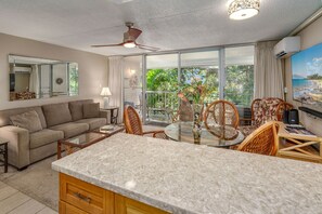 Condo, 1 King Bed with Sofa bed, Lanai, Garden View (Kihei Kai Nani 238) | Living area - Kihei Kai Nani 238 - Garden View 1 Bedroom, Split AC, Steps to Kamaole II Beach! (Kihei)