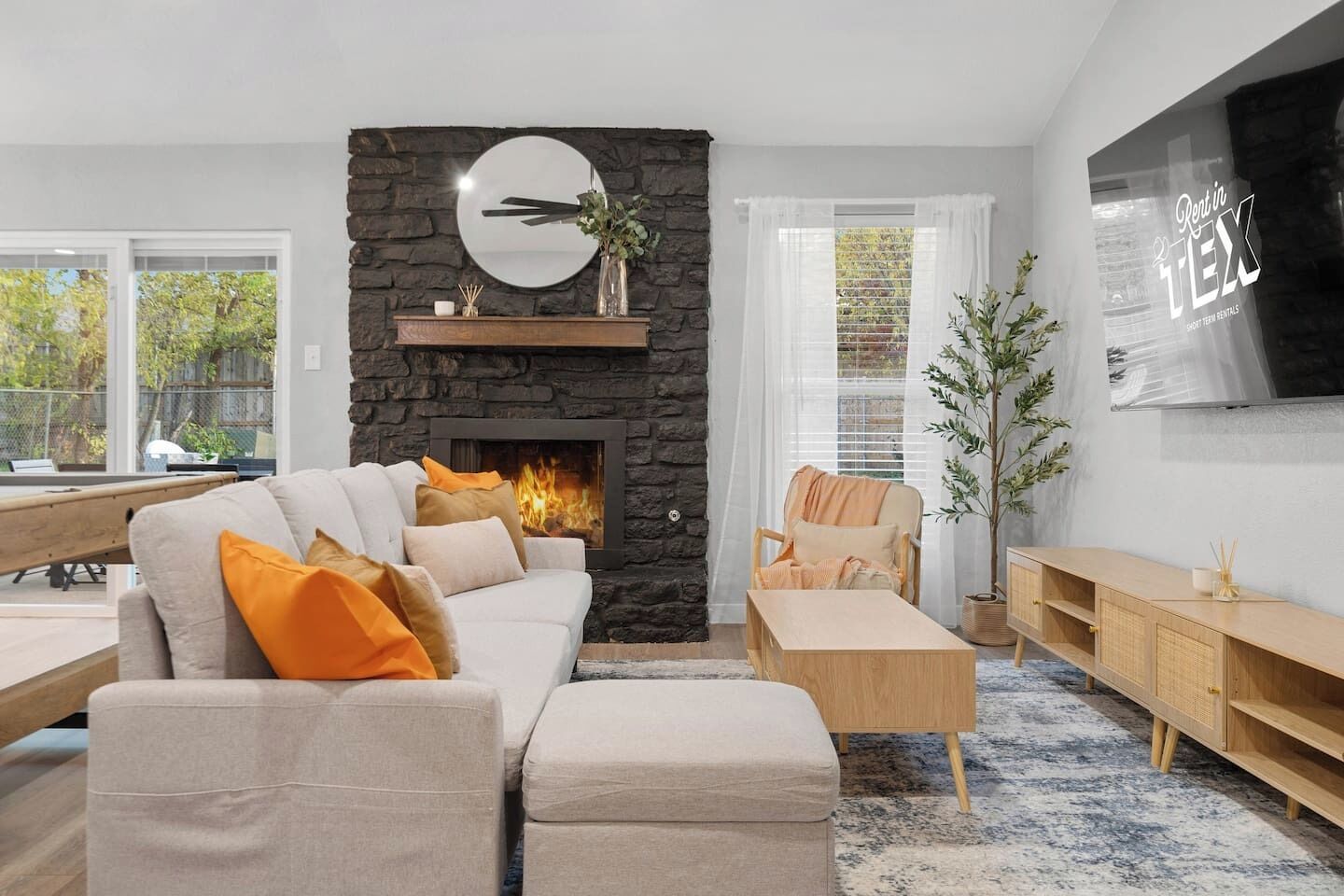 TV, fireplace, table tennis