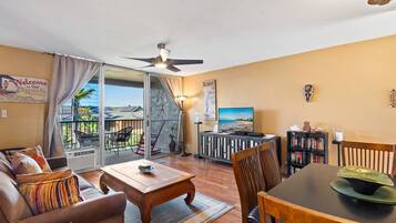 Condo, 1 King Bed with Sofa bed, Lanai, Pool View (Kalama Terrace P-307) | Living area