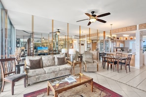 Condo, Multiple Beds, Lanai, Ocean View (Menehune Shores 606) | Living area - Menehune Shores 606 - Direct Ocean Front, Dramatic Ocean Views, Wi-fi, Split AC! (Kihei)