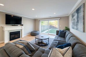 TV, fireplace, table football, offices