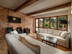 TV, fireplace
