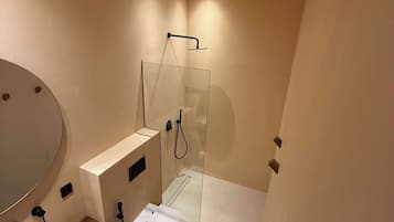 Ducha, secador de pelo, toallas y jabón