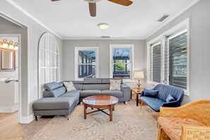 Smart TV, DVD player, books, music library