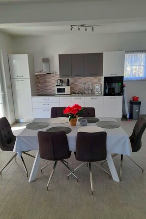 Fridge, microwave, oven, dishwasher