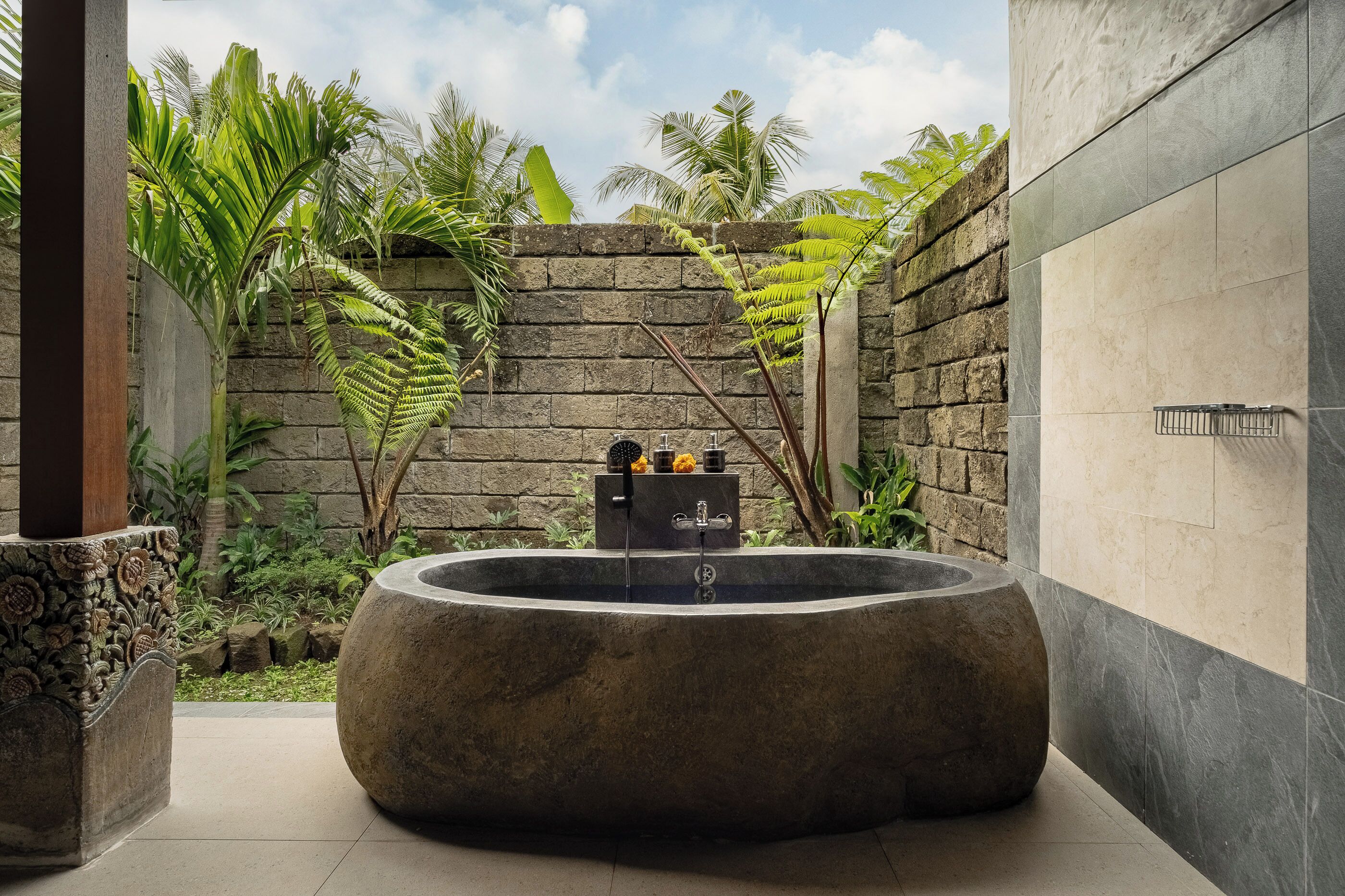 One Bedroom Villa with Rice Field View | Bathroom | Separate bathtub and shower, hair dryer, slippers, towels