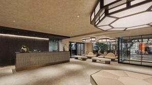 A modern reception area with a reception desk, seating, and large windows. - MIMARU Osaka Shinsaibashi Central (Opens on September 1, 2026) (Osaka)