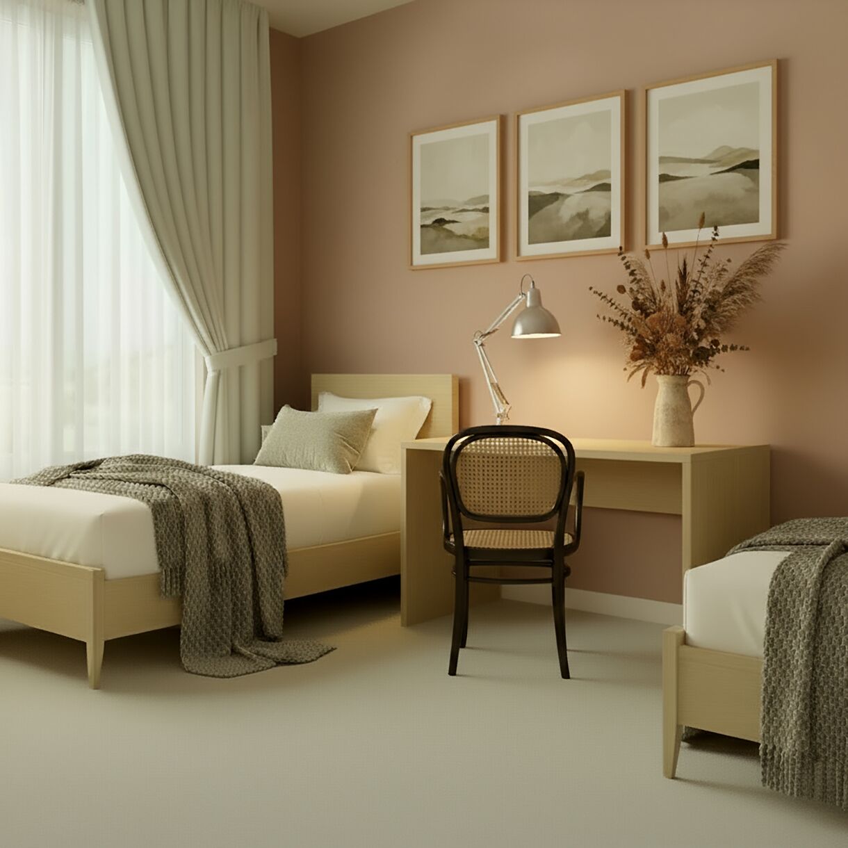 Quarto duplo básico, vista para o jardim | Individualmente decorados, individualmente mobiliados, escrivaninha