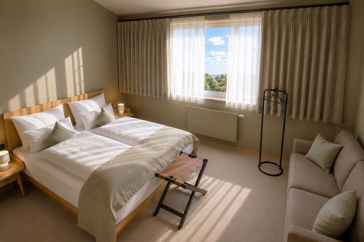 Basic-Dreibettzimmer, Gartenblick