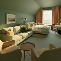 Quarto triplo luxo, vista para o mar | Individualmente decorados, individualmente mobiliados, escrivaninha