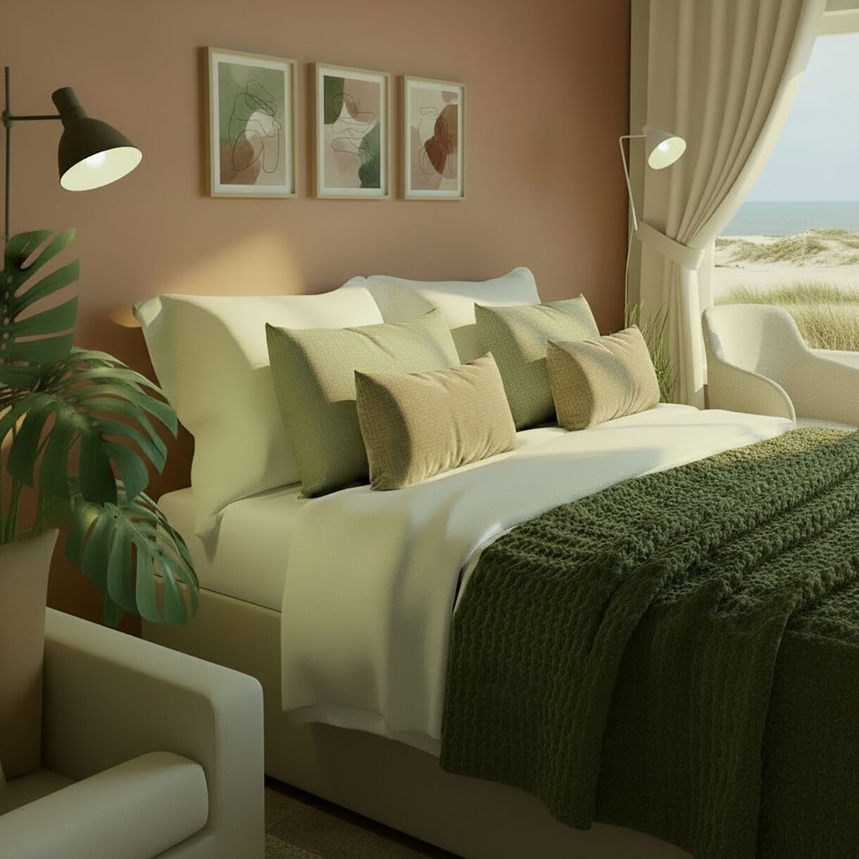 Quarto casal básico, vista para o mar | Individualmente decorados, individualmente mobiliados, escrivaninha