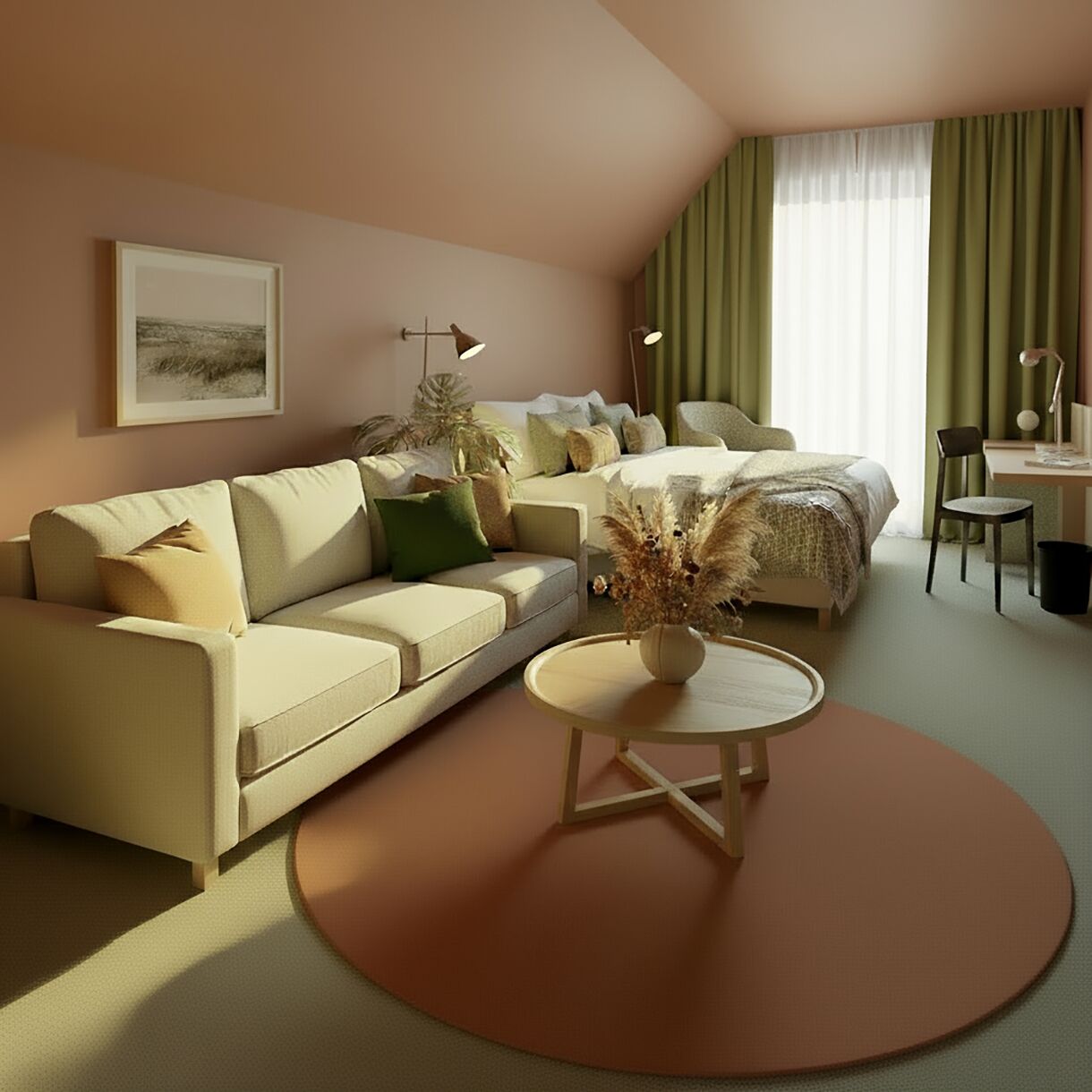 Quarto triplo básico, vista para o jardim | Individualmente decorados, individualmente mobiliados, escrivaninha