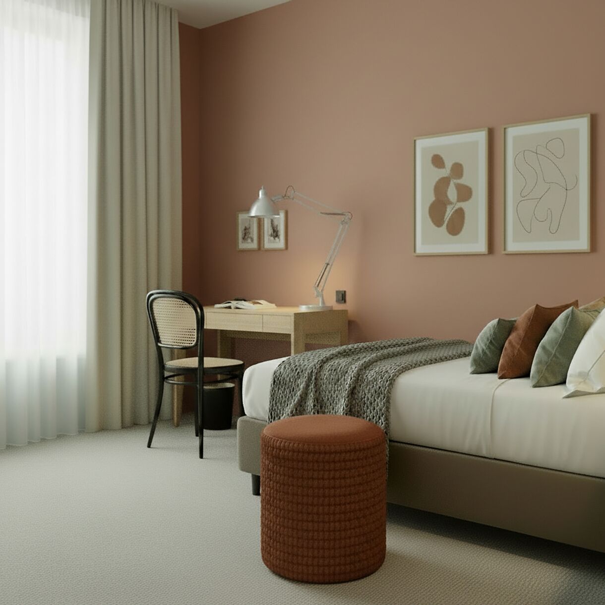 Quarto solteiro básico, vista para o jardim | Individualmente decorados, individualmente mobiliados, escrivaninha