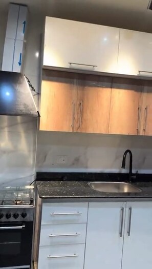 Frigorífico, microondas, horno y placa de cocina