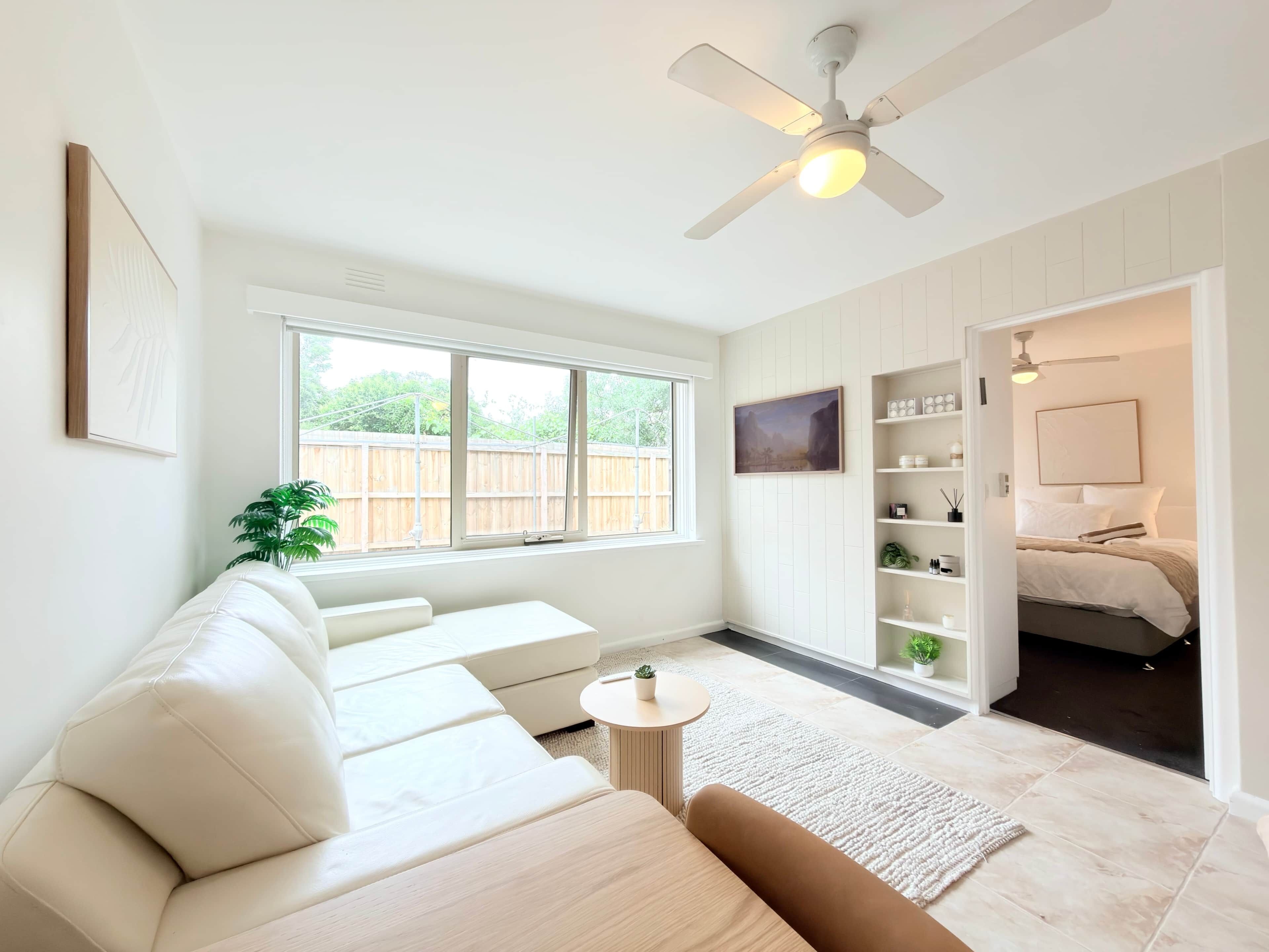 1 bedroom, desk, iron/ironing board, travel cot