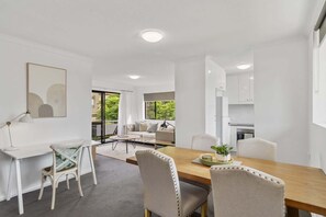 Dining - Spacious New Farm Stay | Balcony + Secure Parking. (New Farm)