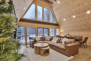 TV, fireplace - Iconic A-Frame | Hot Tub | Fire Pit | Walk to Lake | Near Ski Resorts (Blakeslee)