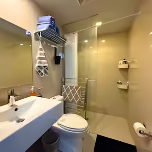 淋浴设施、吹风机、坐浴桶、毛巾