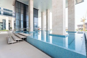 Pool - Elegant 3BR + Office | Canal View | Pool & Gym Access (Al Wasl)