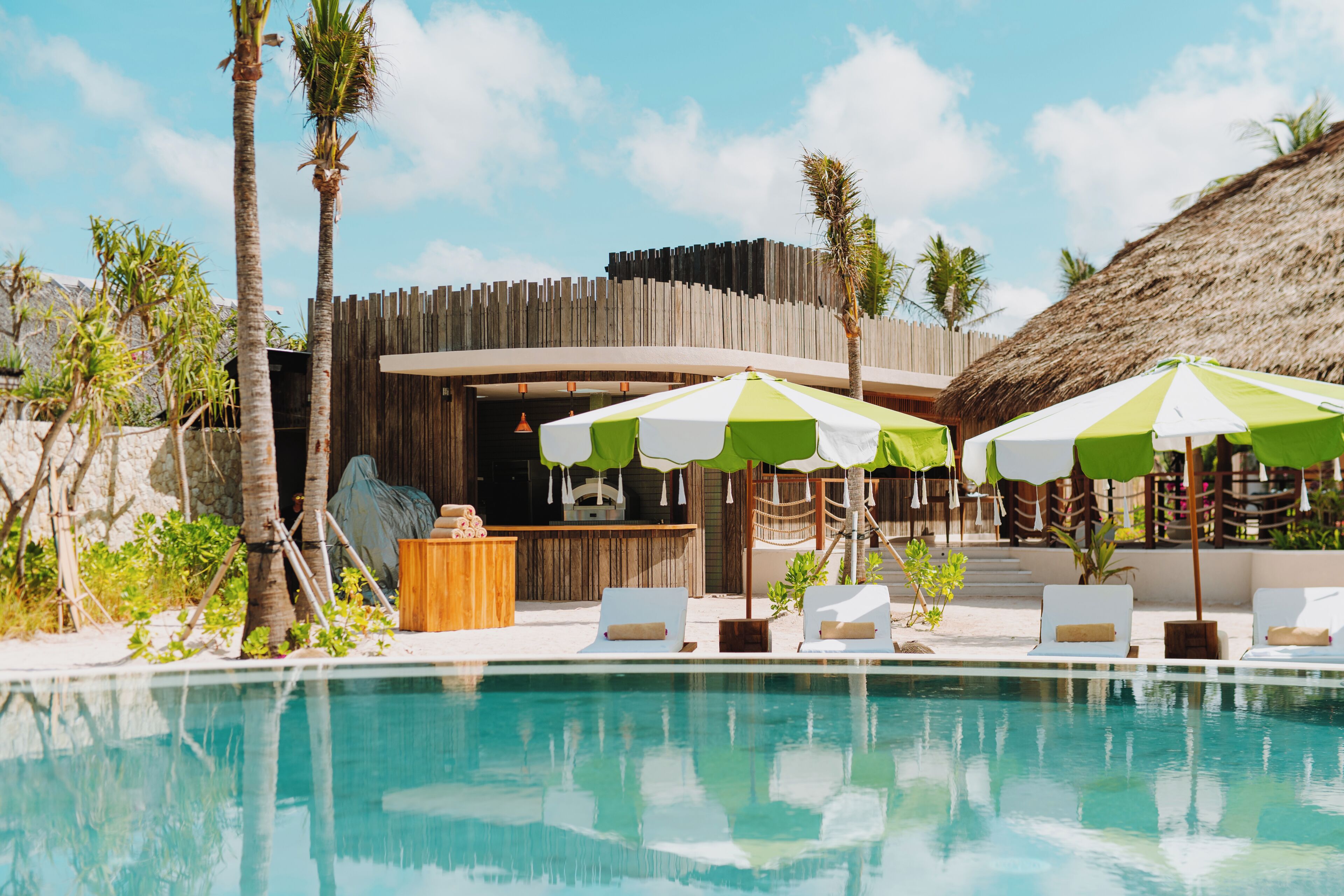Outdoor pool, pool umbrellas