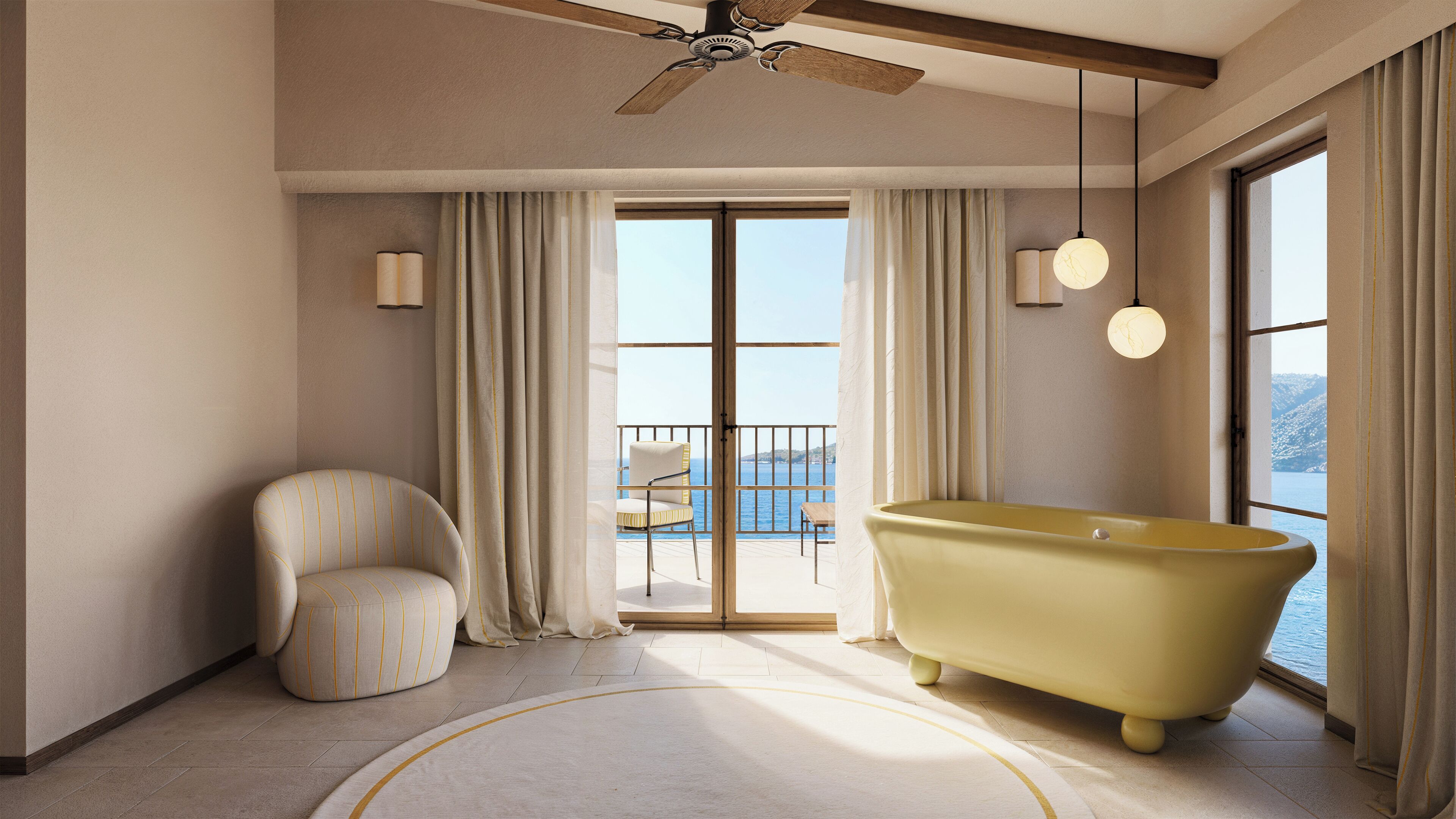 Phòng Suite có thiết kế đặc trưng, quang cảnh biển | Bộ đồ giường cao cấp, minibar, két bảo mật tại phòng 