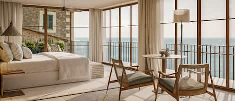 Suite – deluxe, sjøutsikt | Sengetøy av topp kvalitet, minibar og safe på rommet