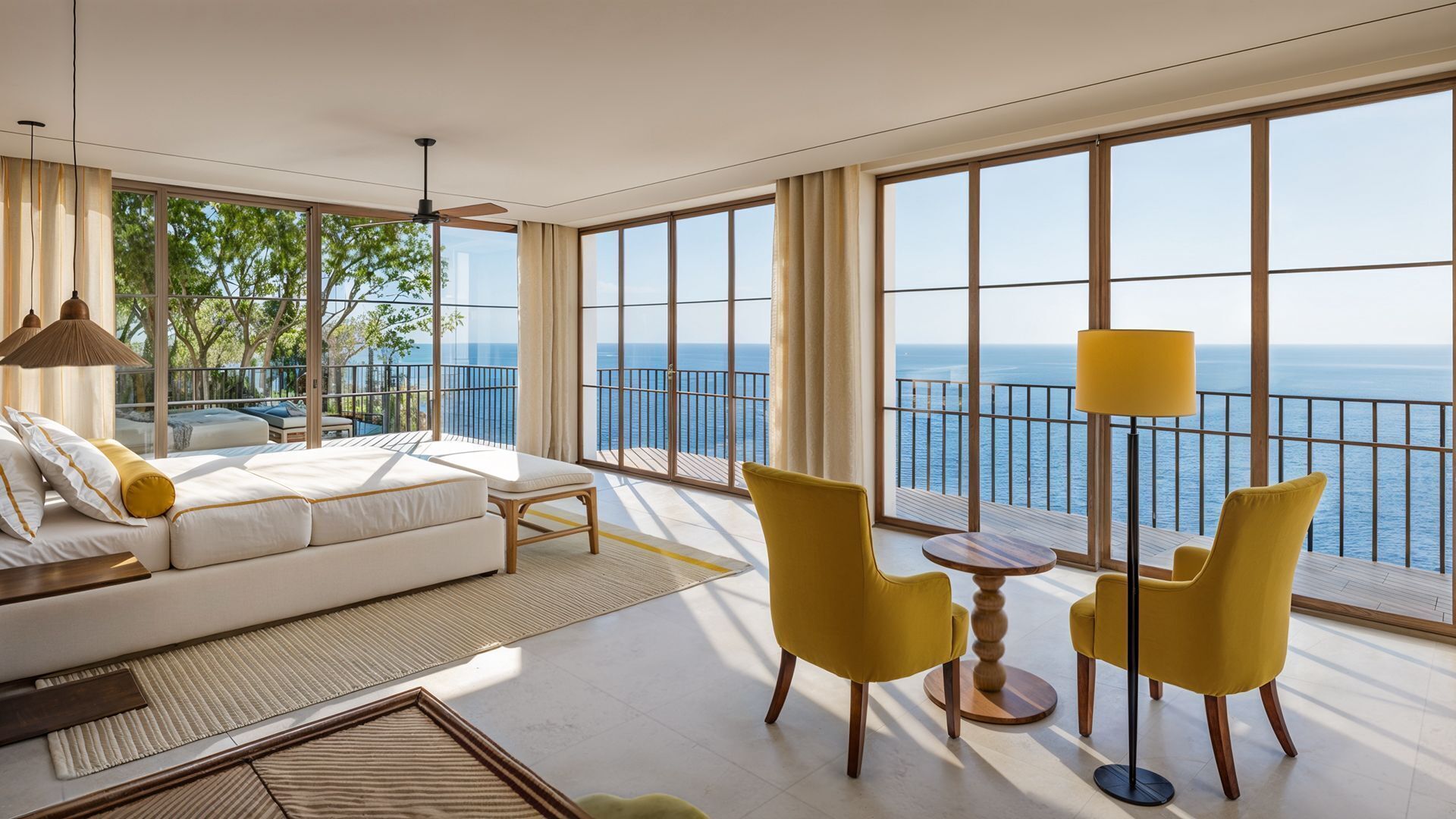 Deluxe Suite, Sea View | Premium bedding, minibar, in-room safe, individually decorated