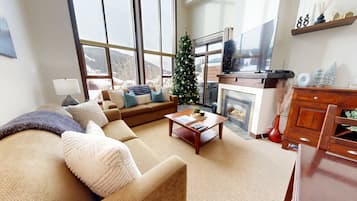 Téléviseur connecté, foyer, lecteur de DVD, livres